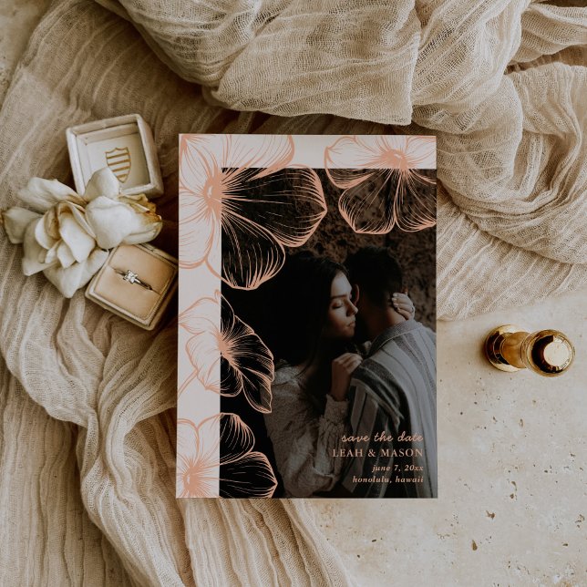 Modernes peach floral Foto Elegante Hochzeit Save The Date (Von Creator hochgeladen)