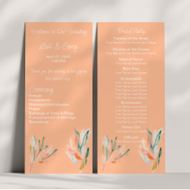 Modernes Peach Floral Hochzeitsprogramm Programm