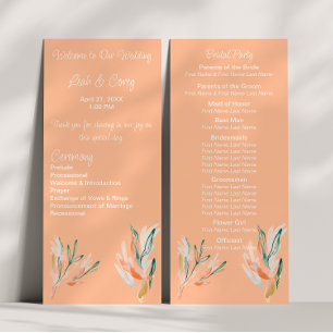 Modernes Peach Floral Hochzeitsprogramm Programm
