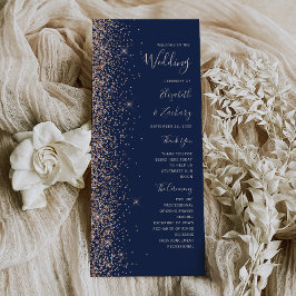 Modernes Peach Glitzer Navy Blue Hochzeitsprogramm