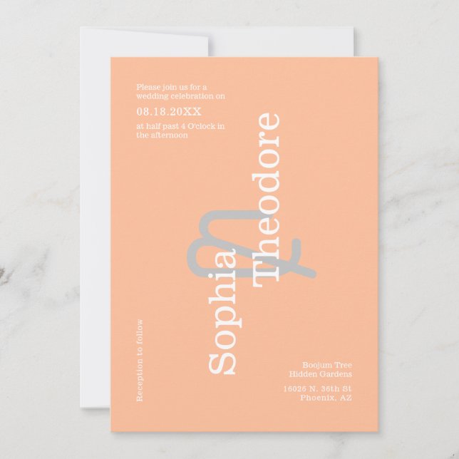 Modernes Peach Minimalistisch Wedding QR Code Foto Einladung (Vorderseite)