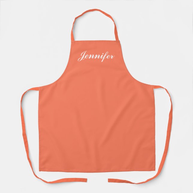 Modernes Peach Orange Script Frauen Personalisiert Schürze (Vorderseite)