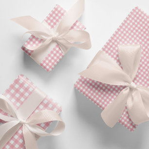 Modernes Peach Pink Gingham Karo Muster Geschenkpapier Set