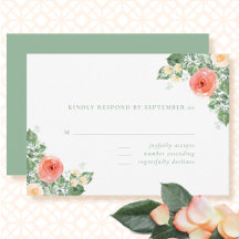 Modernes Peach Spring Summer Floral Wedding RSVP