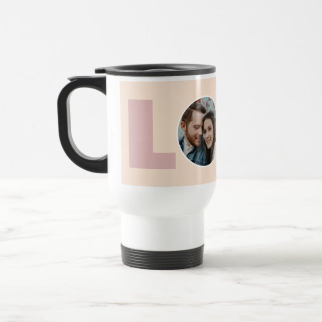Modernes Peach Valentines Liebe Foto Reisebecher (Links)