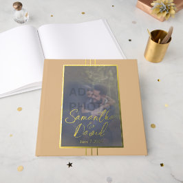 Modernes Peachy Beige Foto Wedding Foil Gästebuch