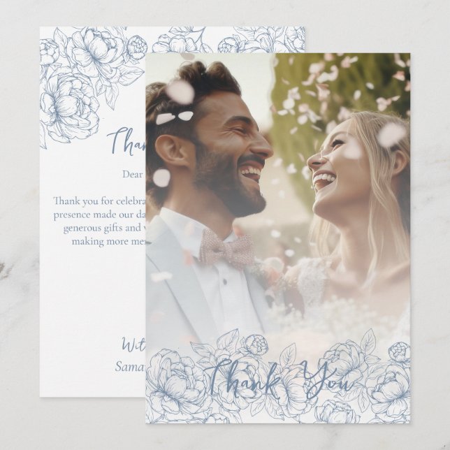 Modernes Periwinkle Blue Boho Elegantes Hochzeitss Dankeskarte (Vorne/Hinten)