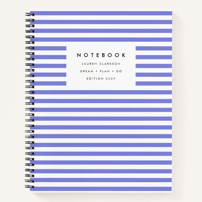 Modernes Periwinkle Blue Strip Notebook Notizbuch (Vorderseite)