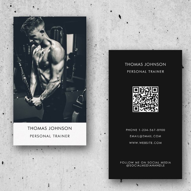 Modernes Personal Trainer Fitness Foto QR Code Visitenkarte (Von Creator hochgeladen)