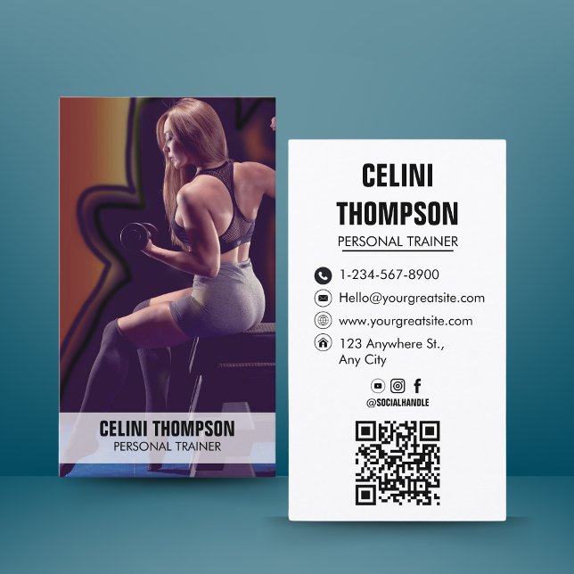 Modernes Personal Trainer Fitness Foto QR Code Visitenkarte (Modern Personal Trainer Fitness Photo QR Code Business Card)
