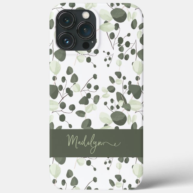 Modernes Personalisiert Chic-grünes Eukalyptus-Mus Case-Mate iPhone Hülle (Rückseite)