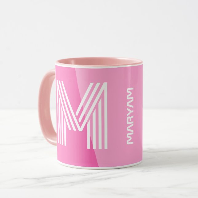 Modernes, Personalisiert rosa Monogramm Tasse (Vorderseite Links)