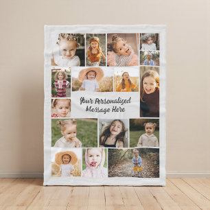 Modernes Personalisiertes 16-Foto Collage Gray Fleecedecke