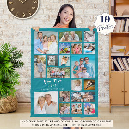 Modernes Personalisiertes 19-Foto Collage Aquamari Fleecedecke