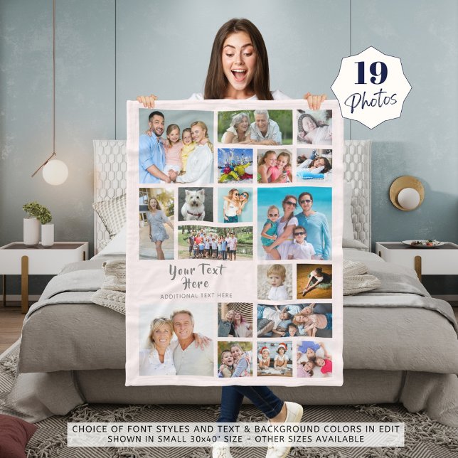 Modernes Personalisiertes 19-Foto Collage Pink Gra Fleecedecke (Von Creator hochgeladen)