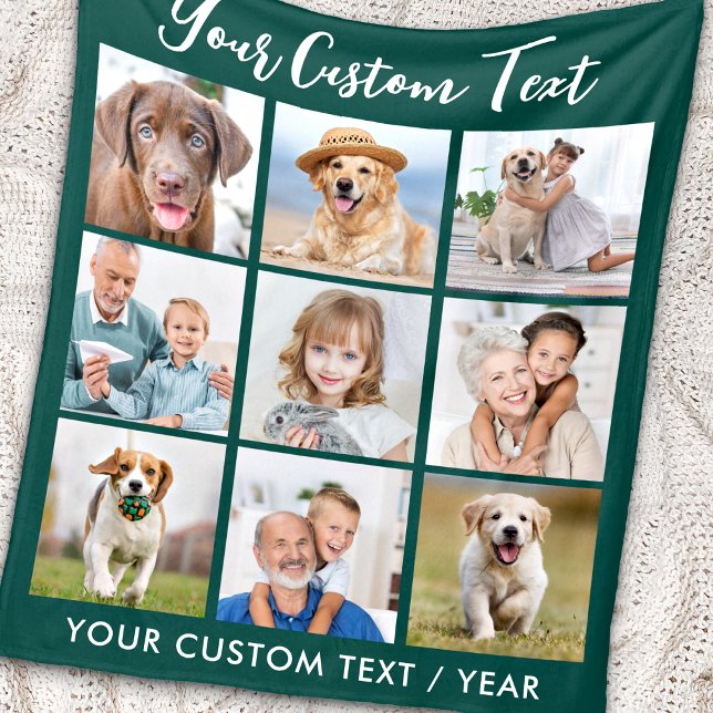 Modernes Personalisiertes 9-Foto Collage Emerald G Fleecedecke (Von Creator hochgeladen)