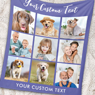 Modernes Personalisiertes 9-Foto Collage Periwinkl Fleecedecke