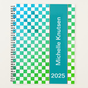 Modernes Personalisiertes Blau und Grüne Checkered Planer