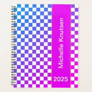 Modernes Personalisiertes Blau und Rosa Checkered Planer
