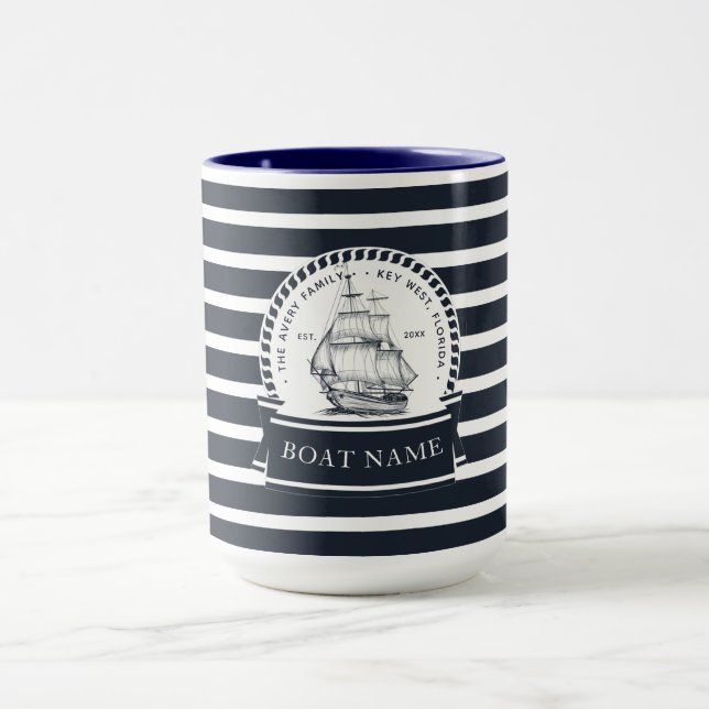 Modernes Personalisiertes blaues Schiff Tasse (Zentrum)