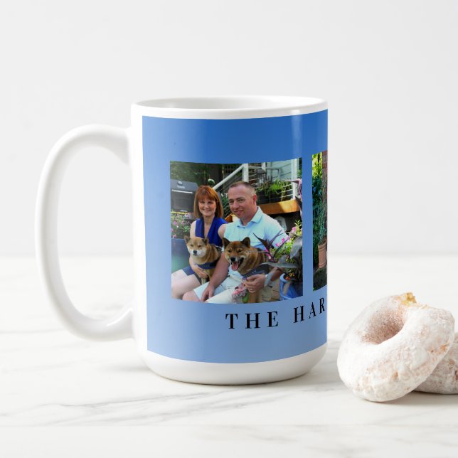 Modernes Personalisiertes Blue 3 Foto Kaffeetasse (Mit Donut)