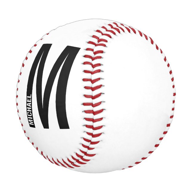 Modernes Personalisiertes Fettmonogramm und Name Baseball (Schrägansicht)