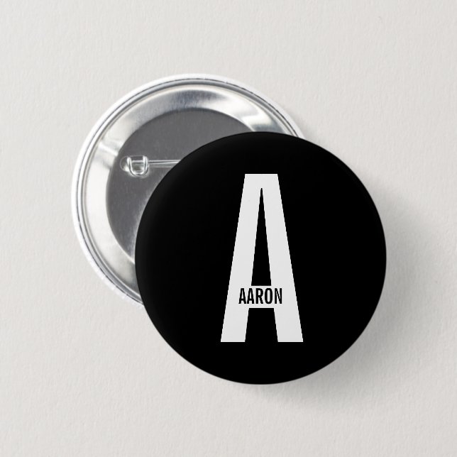 Modernes Personalisiertes Fettmonogramm und Name Button (Vorne & Hinten)