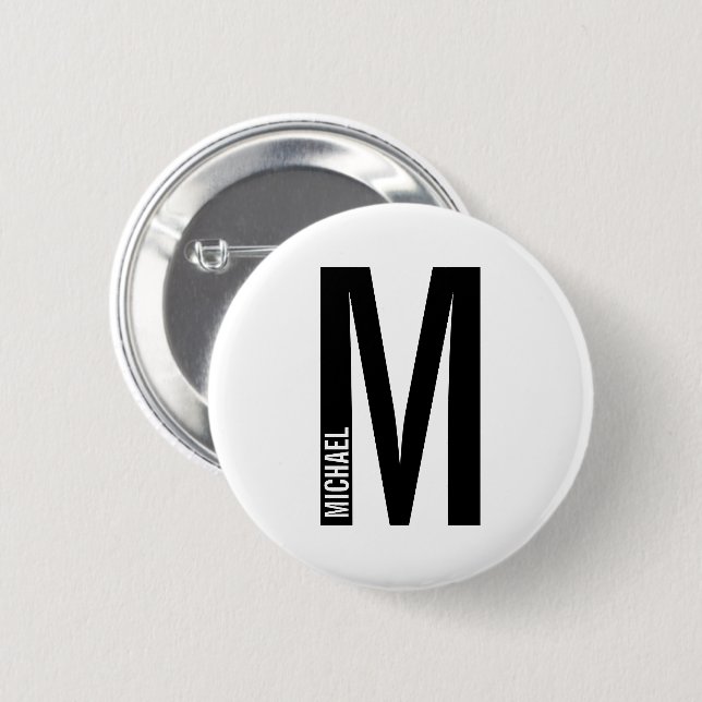 Modernes Personalisiertes Fettmonogramm und Name Button (Vorne & Hinten)