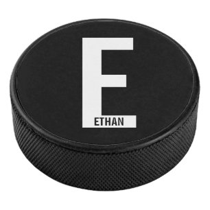 Modernes Personalisiertes Fettmonogramm und Name Eishockey Puck