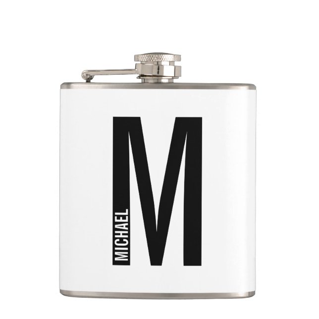 Modernes Personalisiertes Fettmonogramm und Name Flachmann (Vorderseite)