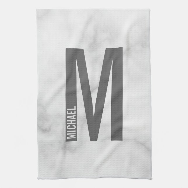 Modernes Personalisiertes Fettmonogramm und Name Geschirrtuch (Vertikal)