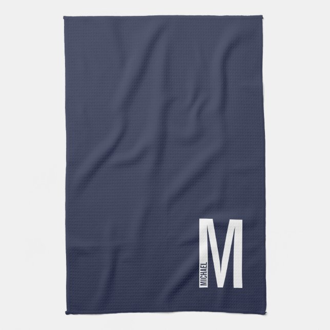 Modernes Personalisiertes Fettmonogramm und Name Geschirrtuch (Vertikal)