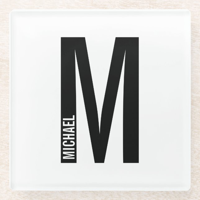 Modernes Personalisiertes Fettmonogramm und Name Glasuntersetzer (Vorderseite)