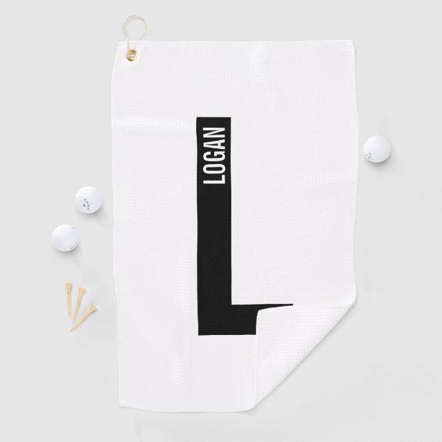 Modernes Personalisiertes Fettmonogramm und Name Golfhandtuch (Insitu)