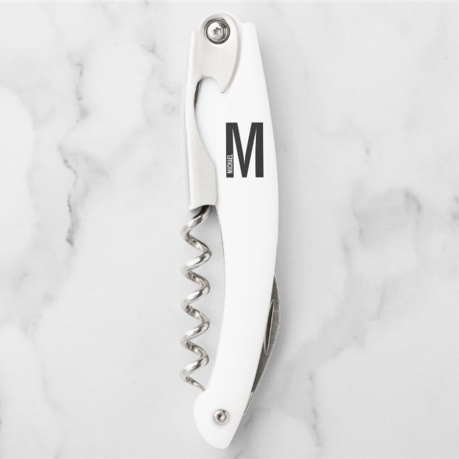 Modernes Personalisiertes Fettmonogramm und Name Kellnermesser (Vorderseite)