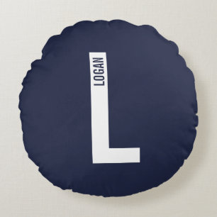Modernes Personalisiertes Fettmonogramm und Name Rundes Kissen