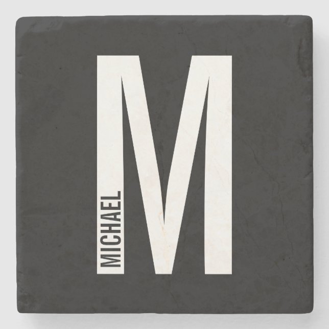 Modernes Personalisiertes Fettmonogramm und Name Steinuntersetzer (Vorderseite)