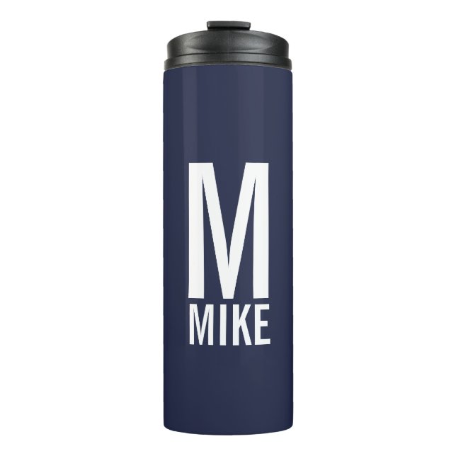 Modernes Personalisiertes Fettmonogramm und Name Thermosbecher (Vorderseite)
