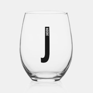 Modernes Personalisiertes Fettmonogramm und Name Weinglas Ohne Stiel