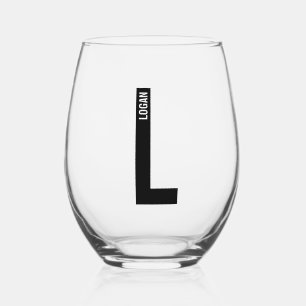 Modernes Personalisiertes Fettmonogramm und Name Weinglas Ohne Stiel
