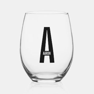 Modernes Personalisiertes Fettmonogramm und Name Weinglas Ohne Stiel