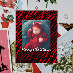 Modernes Personalisiertes Foto Red Zebra Weihnacht Postkarte