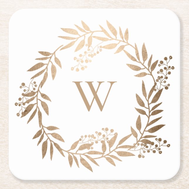 Modernes Personalisiertes Goldmonogramm Rechteckiger Pappuntersetzer (Vorderseite)