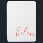 Modernes Personalisiertes handgeschriebenes Skript iPad Air Hülle<br><div class="desc">Ein wunderbarer Weg,  um Ihr iPad zu schützen,  diese Korallen-und Weiß-Cover in einem schönen Skript-Schriftart kann mit dem Namen der Phrase Ihrer Wahl personalisiert werden.</div>