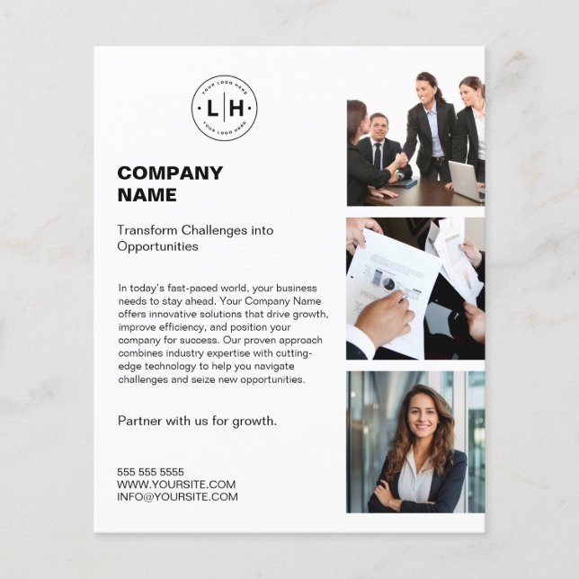 Modernes Personalisiertes Logo Foto Weißes Geschäf Flyer (Vorne)