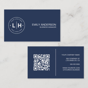Modernes Personalisiertes Logo QR Navy Blue Visitenkarte