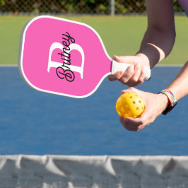 Modernes, Personalisiertes Monogramm mit Hot Pink  Pickleball Schläger
