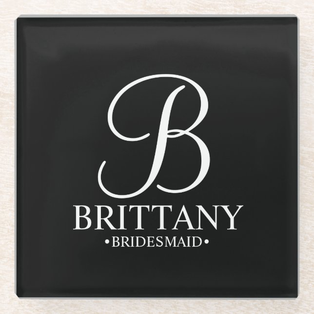 Modernes Personalisiertes Monogramm und Name Bride Glasuntersetzer (Vorderseite)