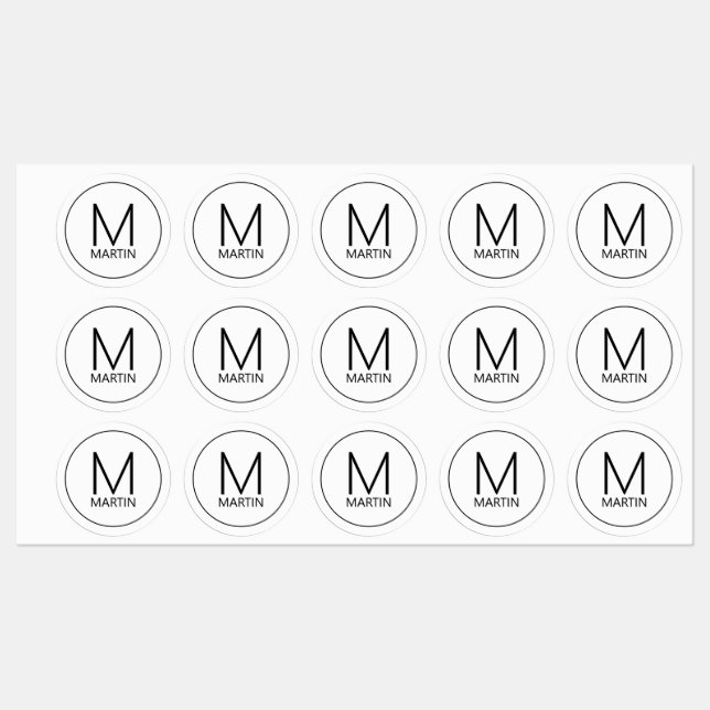 Modernes Personalisiertes Monogramm und Name Etiketten (Blatt)