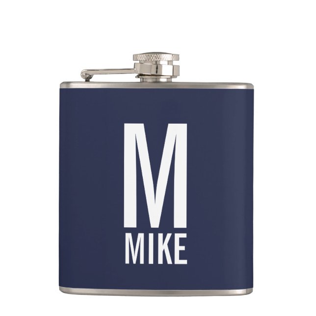 Modernes Personalisiertes Monogramm und Name Flachmann (Vorderseite)